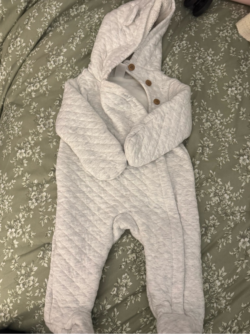 Carter's Quilted Hooded Footed One-Piece in Light Gray